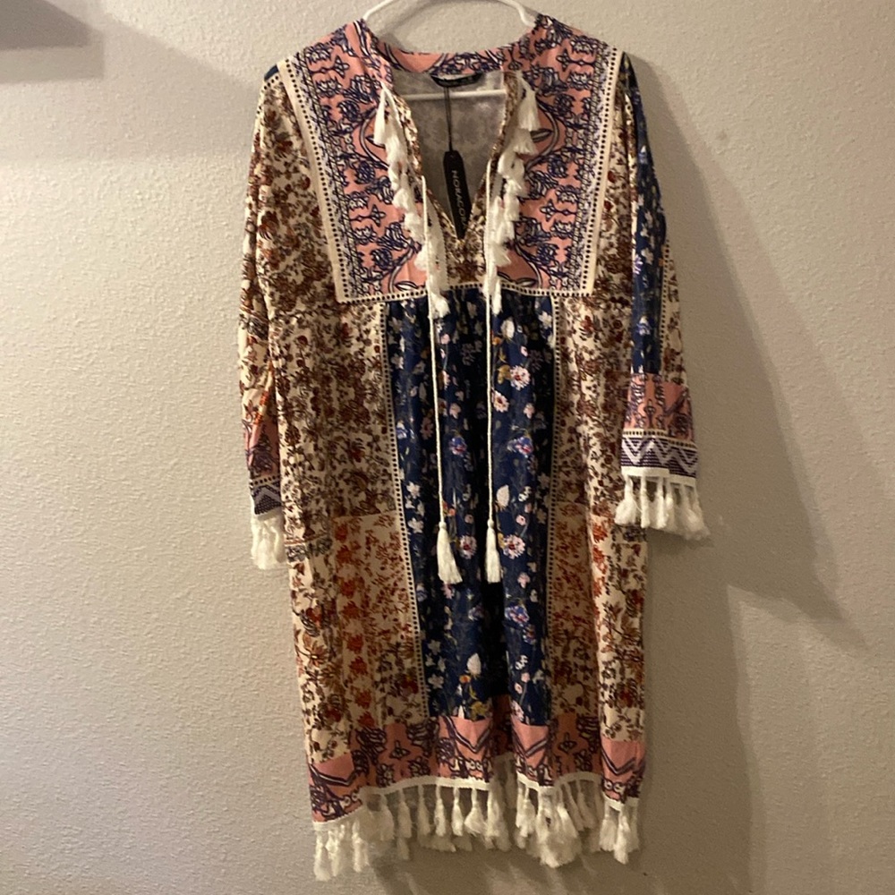 NWT Noracora fun print tassel midi dress size medium